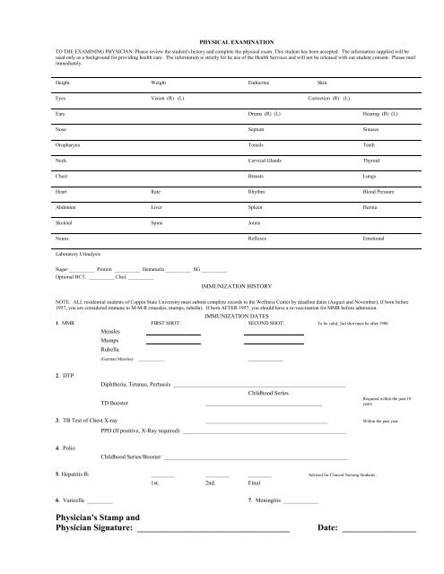 Health Form - Coppin State University