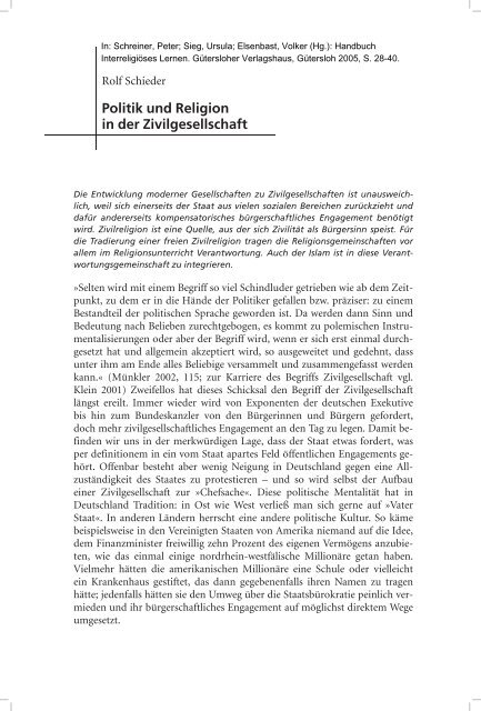 Politik und Relgigion in der Zivilgesellschaft