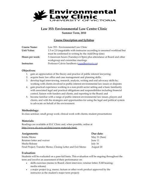 Law353syllabus-Summe.. - The Environmental Law Centre