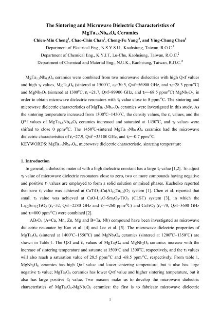 The Sintering and Microwave Dielectric Characteristics of ... - SEE