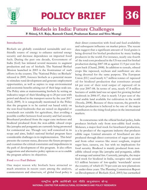 Biofuels in India: Future Challenges - NCAP