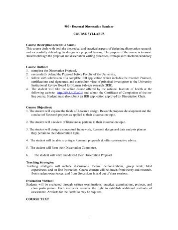 Doctoral dissertation course syllabus