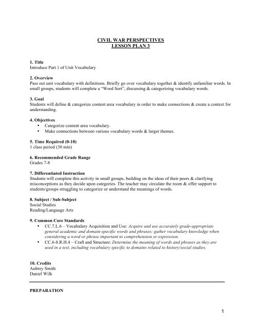 1 civil war perspectives lesson plan 3 - Loyola University ...