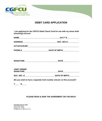 CGFCU Debit Card Application.pdf - Columbia-Greene Federal ...