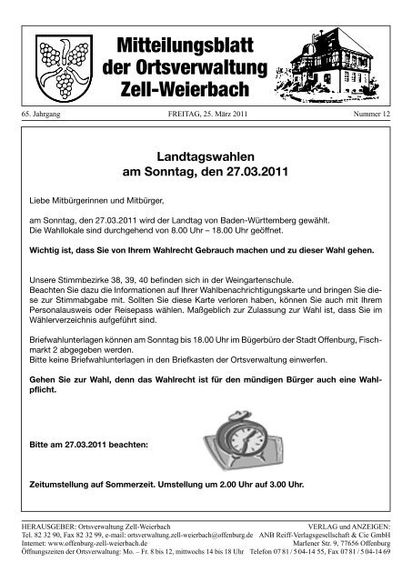 Mitteilungsblatt der Ortsverwaltung Zell-Weierbach