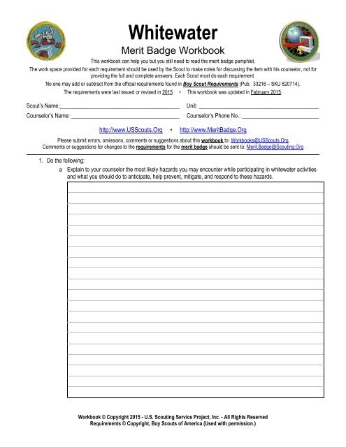 Whitewater Worksheet - Merit Badge Research Center