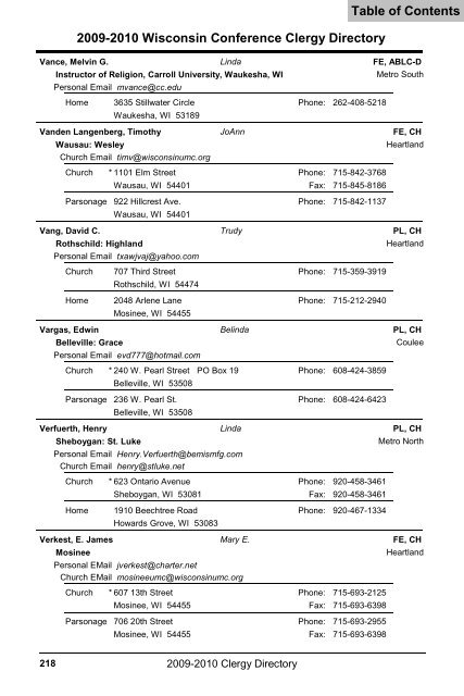 2009 Directory - Wisconsin Conference United Methodist Church