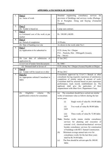 APPENDIX 'A'TO NOTICE OF TENDER 1. Para-1 - Military Engineer ...