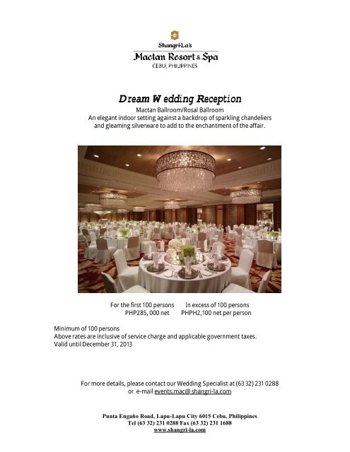 Dream Wedding Reception Mactan And Rosal Shangri La