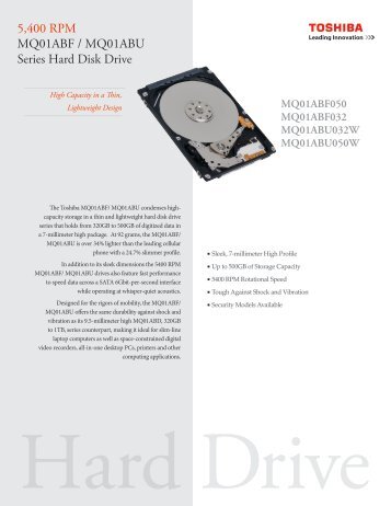 5,400 RPM MQ01ABF / MQ01ABU Series Hard Disk Drive - Toshiba