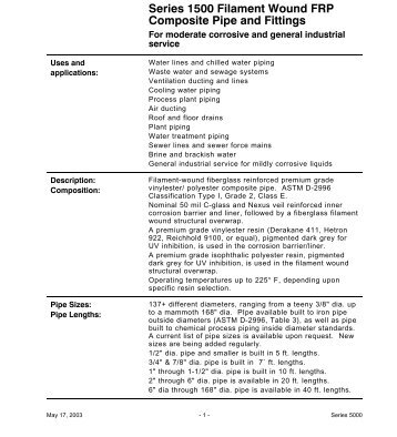 Series 1500 Filament Wound FRP Composite Pipe and Fittings