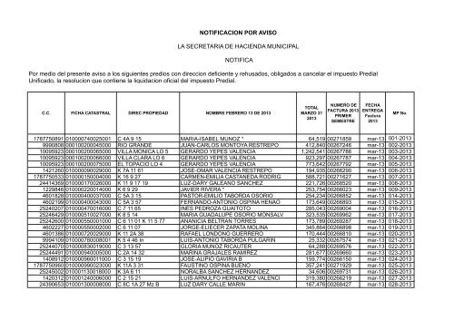 Por medio del presente aviso a los siguientes predios con ... - Viterbo