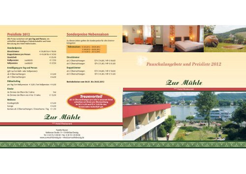 Pauschalangebote und Preisliste 2012 - Hotel Zur Mühle, Bad Breisig