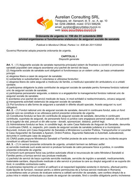 Ordonanta de urgenta a Guvernului 150 din 31/10 ... - Protectia muncii