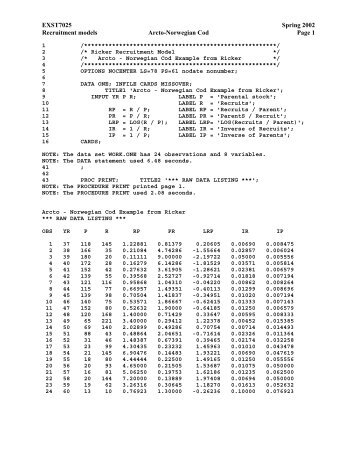 EXST7025 Spring 2002 Recruitment models Arcto-Norwegian Cod ...