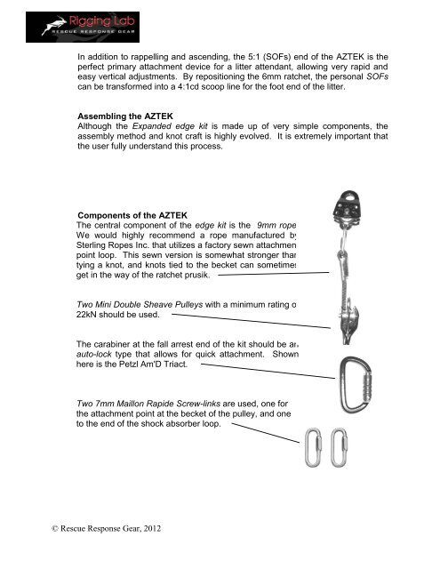 Use and Assembly of the AZTEK Pro (pdf) - Rescue Response Gear