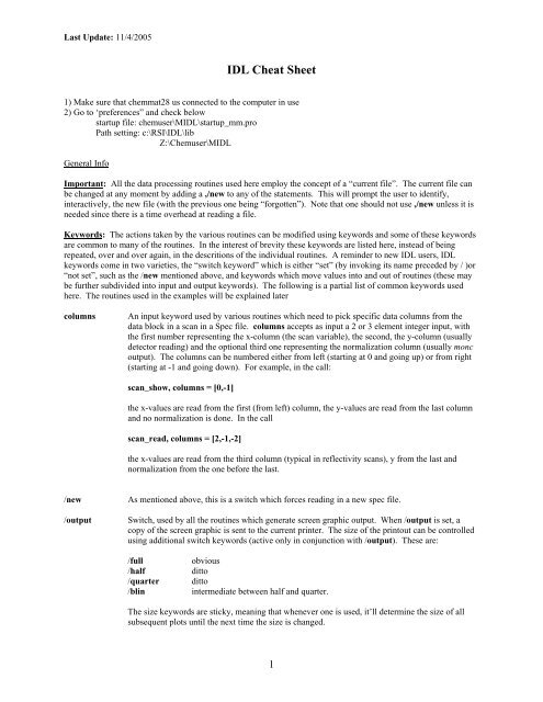 IDL Cheat Sheet - CARS
