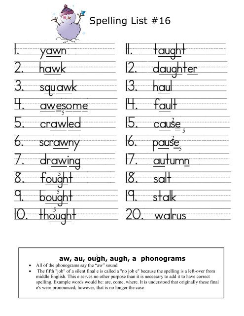 Spelling List 16