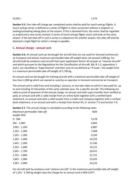 Regulations Relating to Charges at Avinor AS's Airports