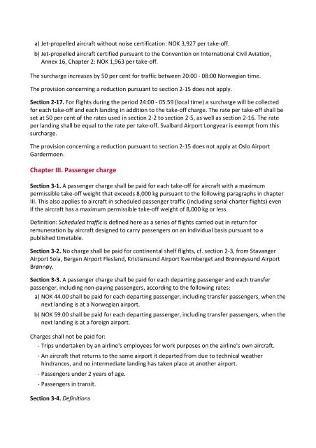 Regulations Relating to Charges at Avinor AS's Airports