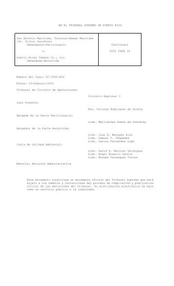 2001 TSPR 16 - Rama Judicial de Puerto Rico