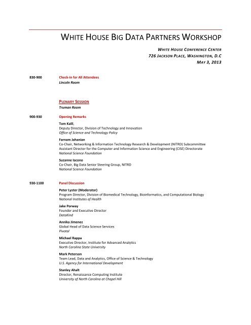 White House Big Data Partners Workshop Agenda - nitrd