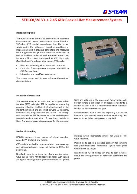 2.45 GHz STH 8/26 Coaxial Homer Analyzer Datasheet - S-TEAM Lab