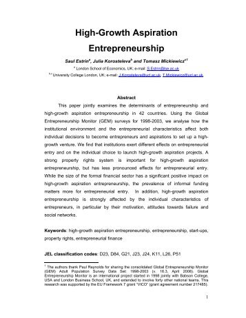 High-Growth Aspiration Entrepreneurship