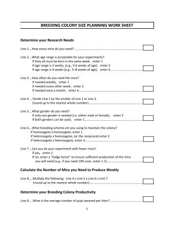 Breeding Colony Size Planning Worksheet - JAX Mice and Services