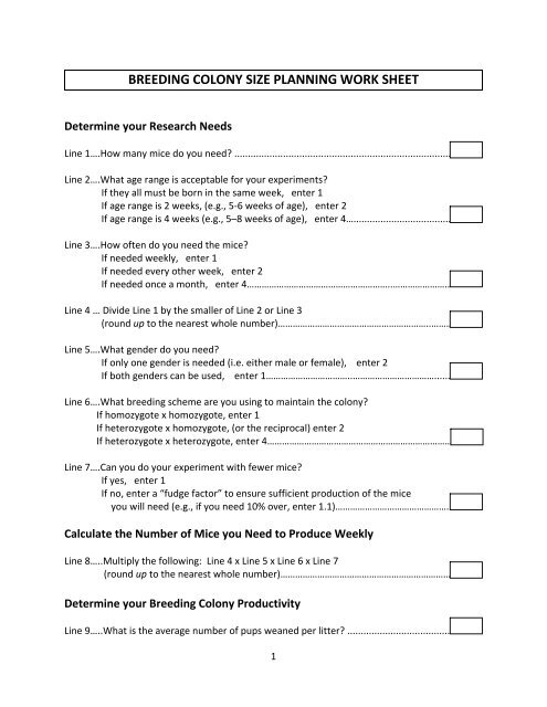 Breeding Colony Size Planning Worksheet - JAX Mice and Services