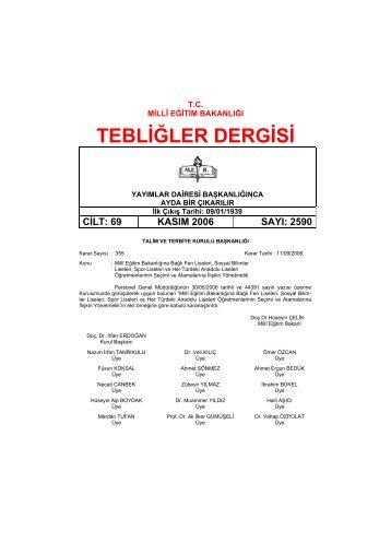 2590 SayÄ±lÄ± TebliÄler Dergisi - Milli EÄitim BakanlÄ±ÄÄ±