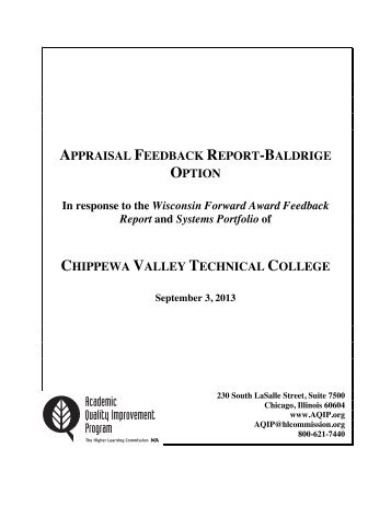 AQIP Systems Appraisal Report - Chippewa Valley Technical College