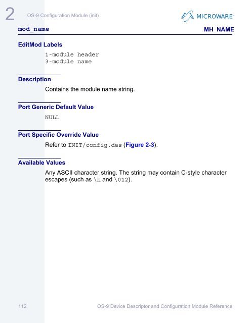 OS-9 Device Descriptor and Configuration Module Reference