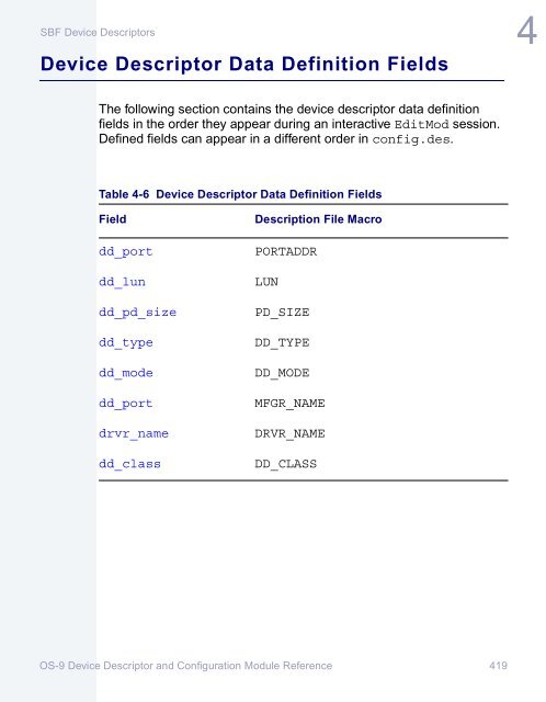 OS-9 Device Descriptor and Configuration Module Reference