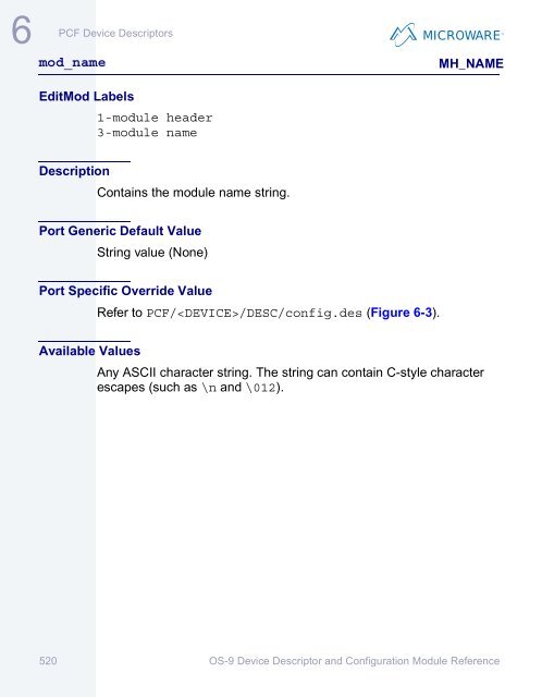 OS-9 Device Descriptor and Configuration Module Reference