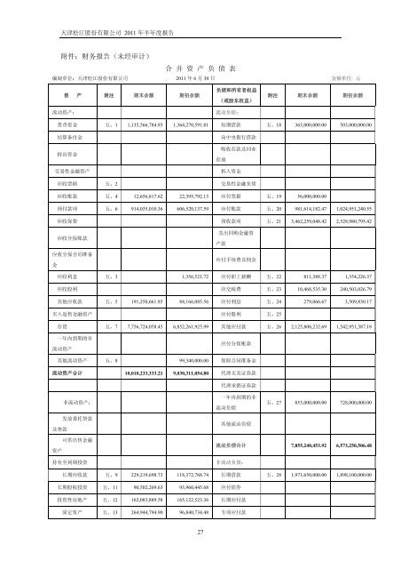 天津松江股份有限公司2011 年半年度报告 - 北方网