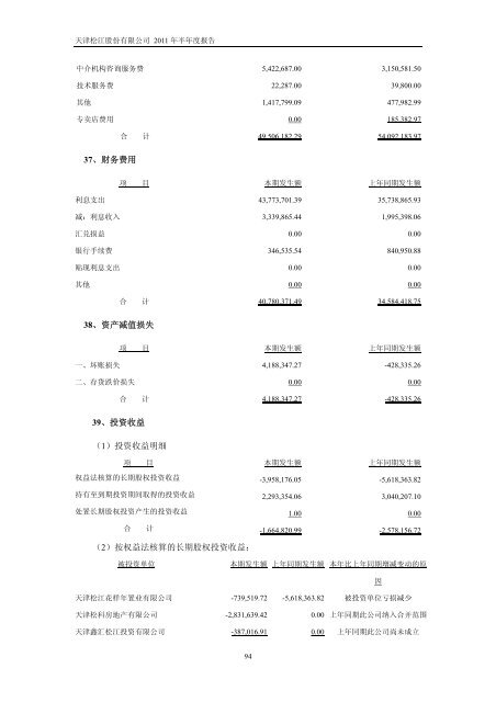 天津松江股份有限公司2011 年半年度报告 - 北方网