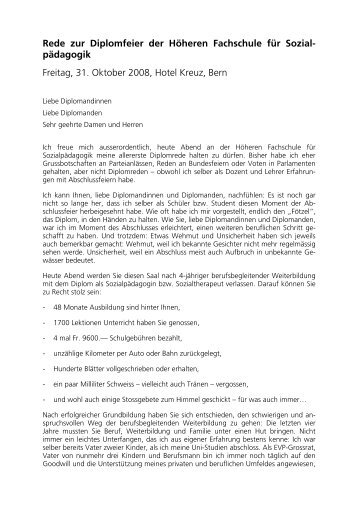 Rede zur Diplomfeier der Höheren Fachschule für Sozial ...