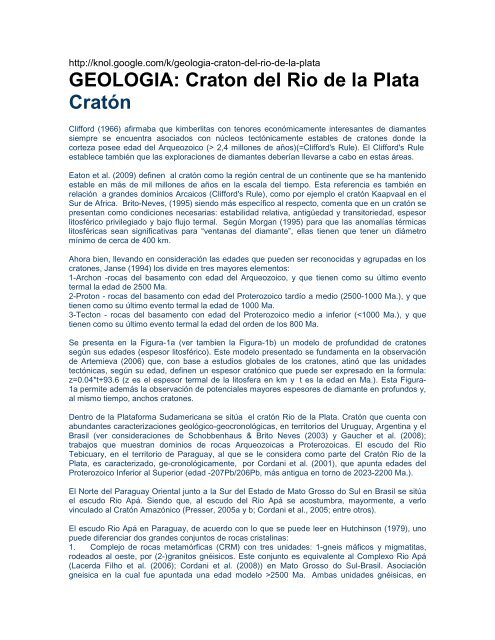 Craton del Rio de la Plata - GeologÃ­a del Paraguay