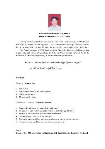 Study of the mechanisms and modeling of processing of low-fat fruit ...