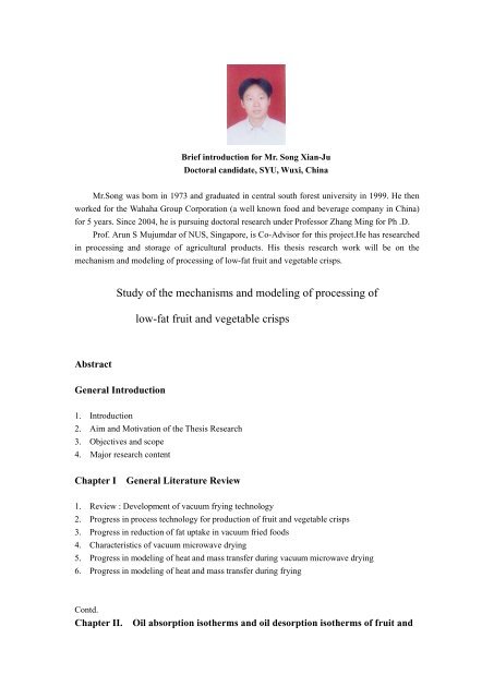 Study of the mechanisms and modeling of processing of low-fat fruit ...