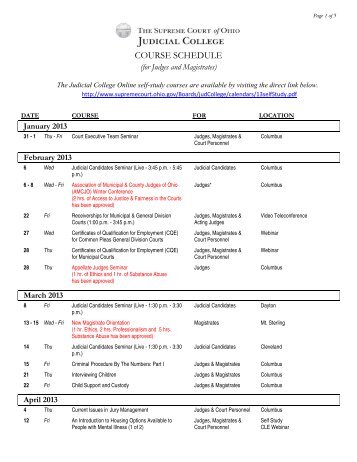 Judges and Magistrates Course Schedule 2013 - Supreme Court