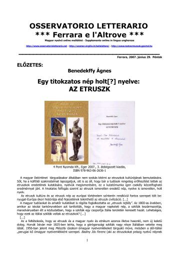 ElÅzetes/Benedekffy Ãgnes: Egy titokzatos nÃ©p holt(?) nyelve