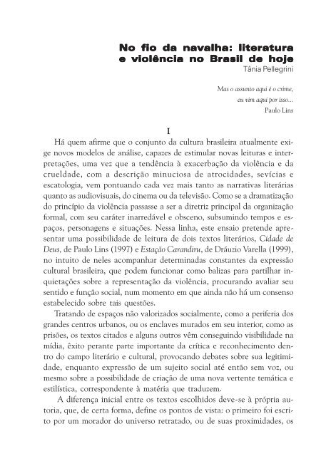 No fio da navalha: literatura e violência no Brasil de hoje