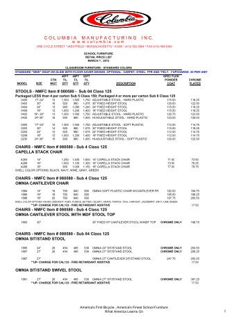 Retail Price List - Columbia Mfg. Inc.