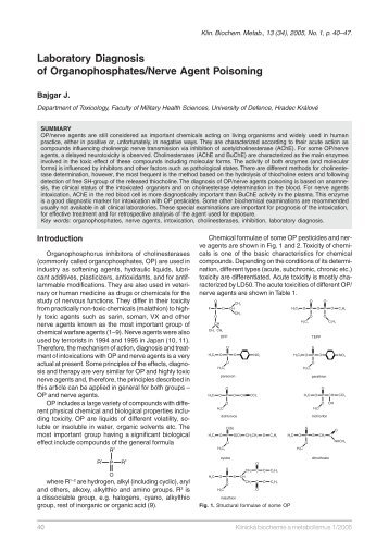 Laboratory Diagnosis of Organophosphates/Nerve Agent Poisoning