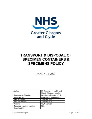 transport & disposal of specimen containers & specimens policy