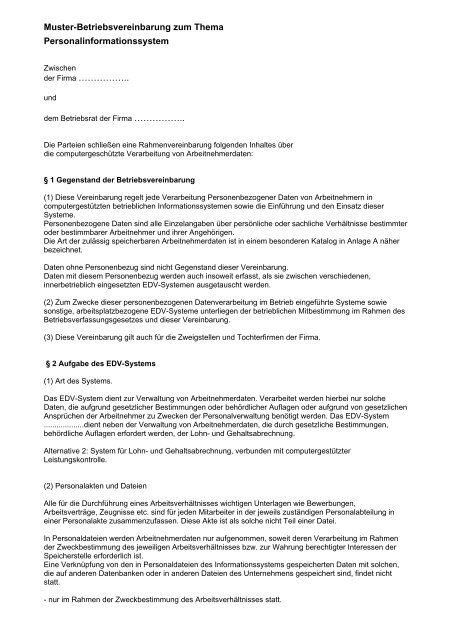 Muster-Betriebsvereinbarung als PDF - BR-WIKI