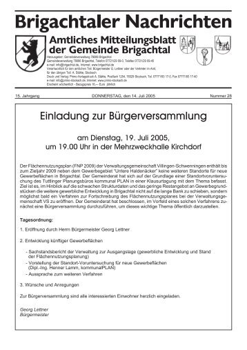 Einladung zur BürgerversammIung - Gemeinde Brigachtal