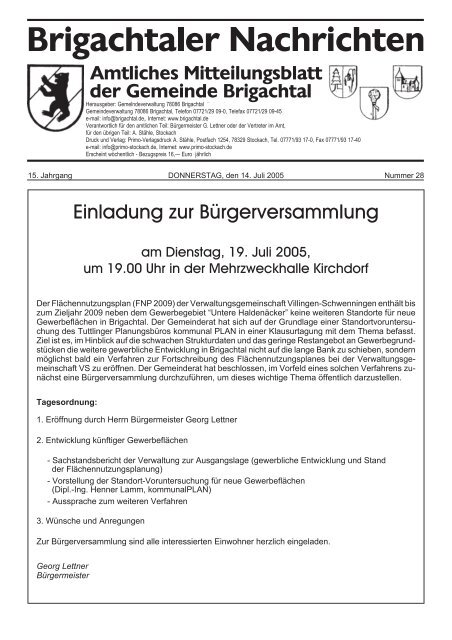 Einladung zur BürgerversammIung - Gemeinde Brigachtal